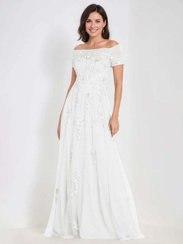 Robes de Mère de la Mariée et Du Marié Sans Manches à Épaules Dénudées et Coupe A-Line avec Appliques