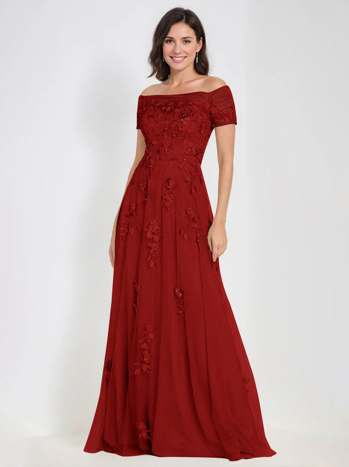 Robes de Mère de la Mariée et Du Marié Sans Manches à Épaules Dénudées et Coupe A-Line avec Appliques