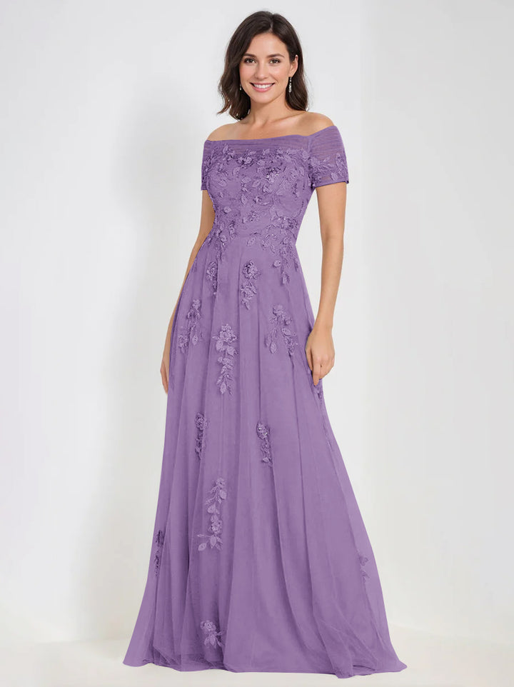 Robes de Mère de la Mariée et Du Marié Sans Manches à Épaules Dénudées et Coupe A-Line avec Appliques