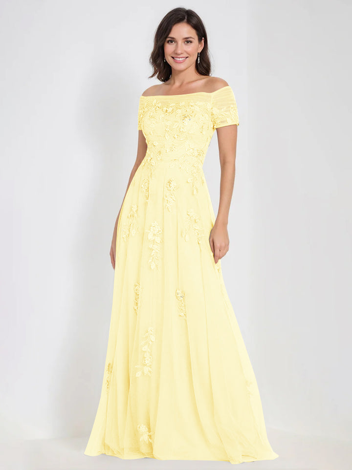Robes de Mère de la Mariée et Du Marié Sans Manches à Épaules Dénudées et Coupe A-Line avec Appliques