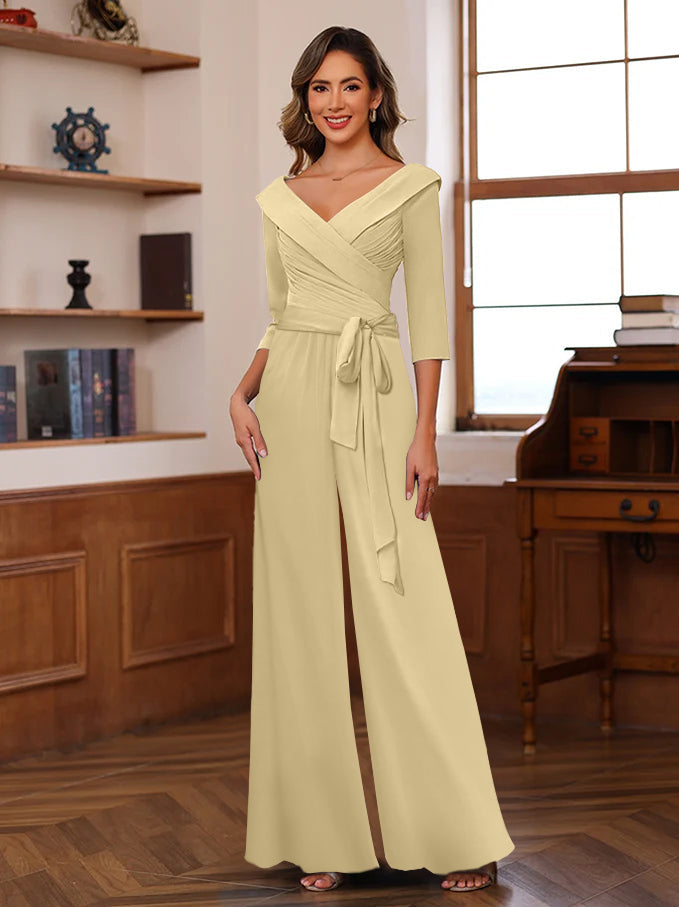 Ruché Mousseline Col en V 3/4 Manches Mère of the Jumpsuit