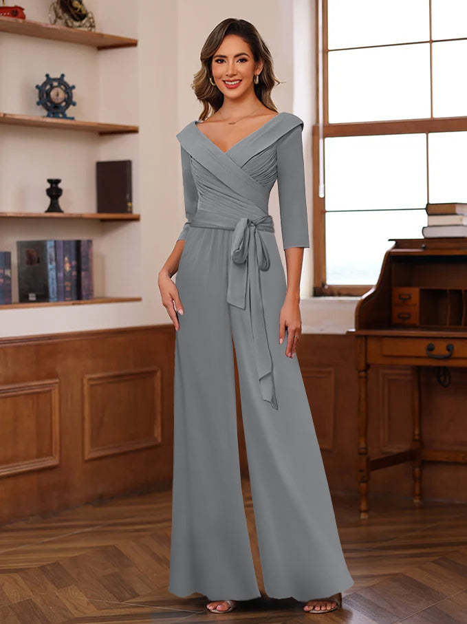 Ruché Mousseline Col en V 3/4 Manches Mère of the Jumpsuit