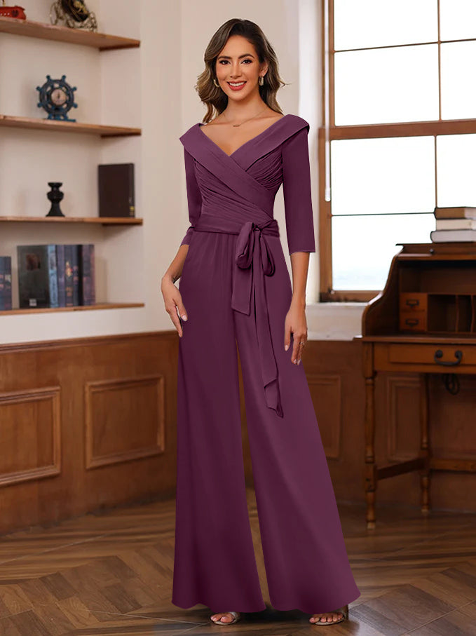 Ruché Mousseline Col en V 3/4 Manches Mère of the Jumpsuit