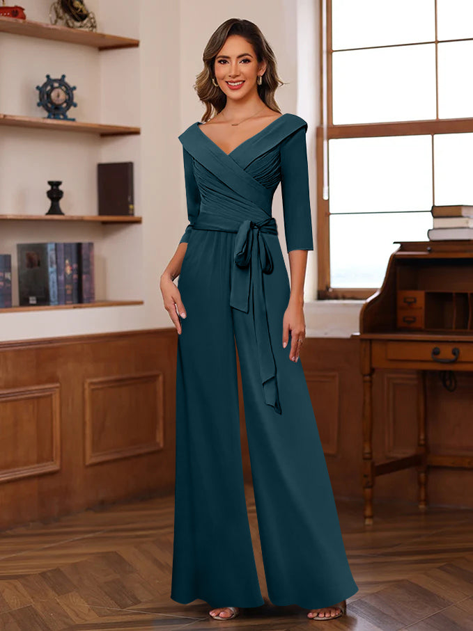 Ruché Mousseline Col en V 3/4 Manches Mère of the Jumpsuit