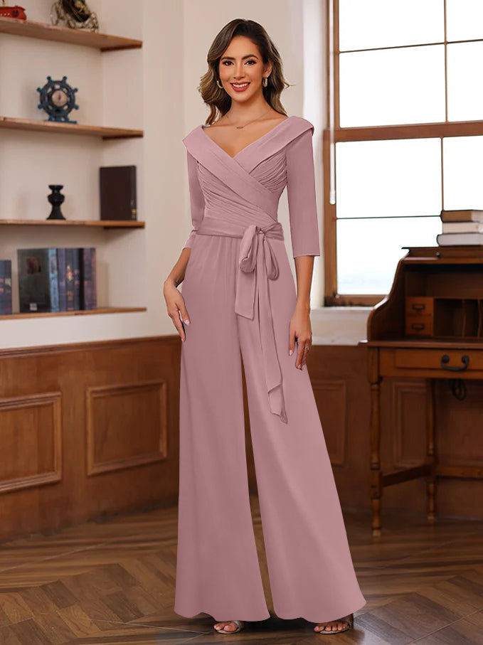 Ruché Mousseline Col en V 3/4 Manches Mère of the Jumpsuit