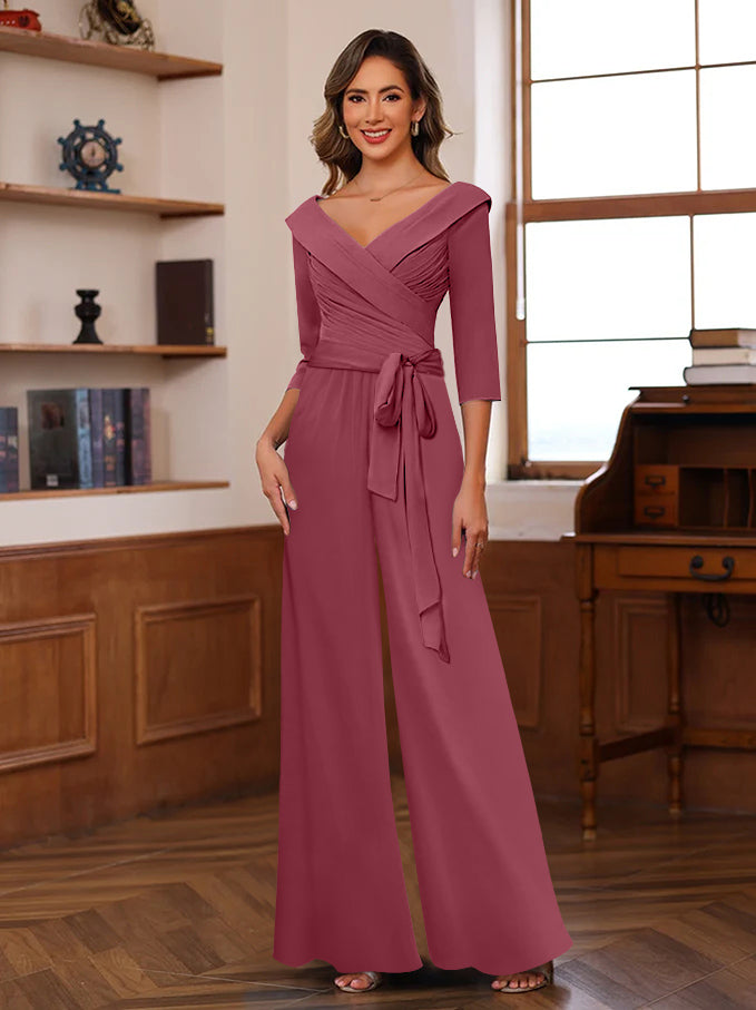 Ruché Mousseline Col en V 3/4 Manches Mère of the Jumpsuit