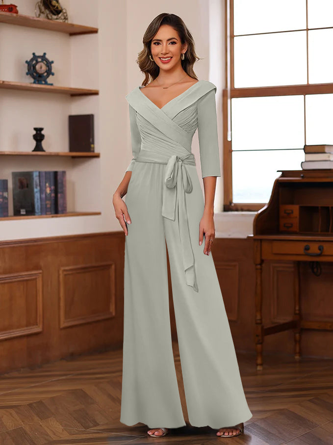 Ruché Mousseline Col en V 3/4 Manches Mère of the Jumpsuit