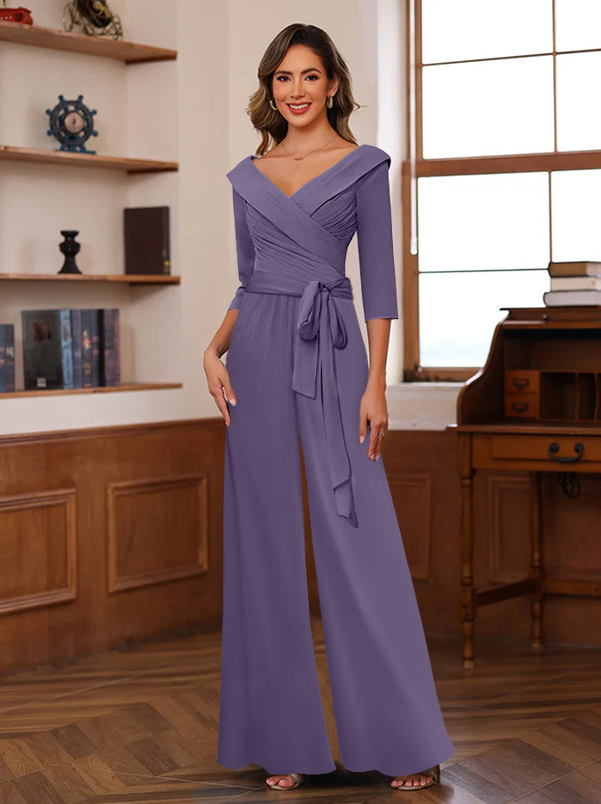 Ruché Mousseline Col en V 3/4 Manches Mère of the Jumpsuit