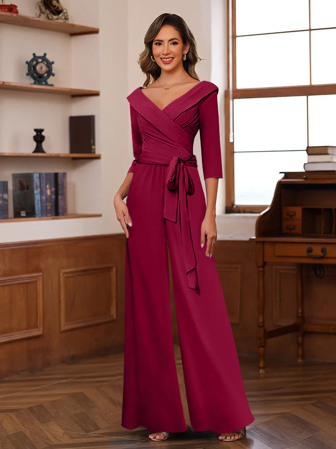 Ruché Mousseline Col en V 3/4 Manches Mère of the Jumpsuit