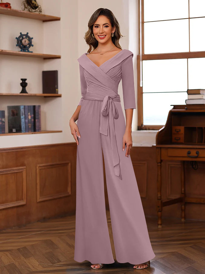 Ruché Mousseline Col en V 3/4 Manches Mère of the Jumpsuit