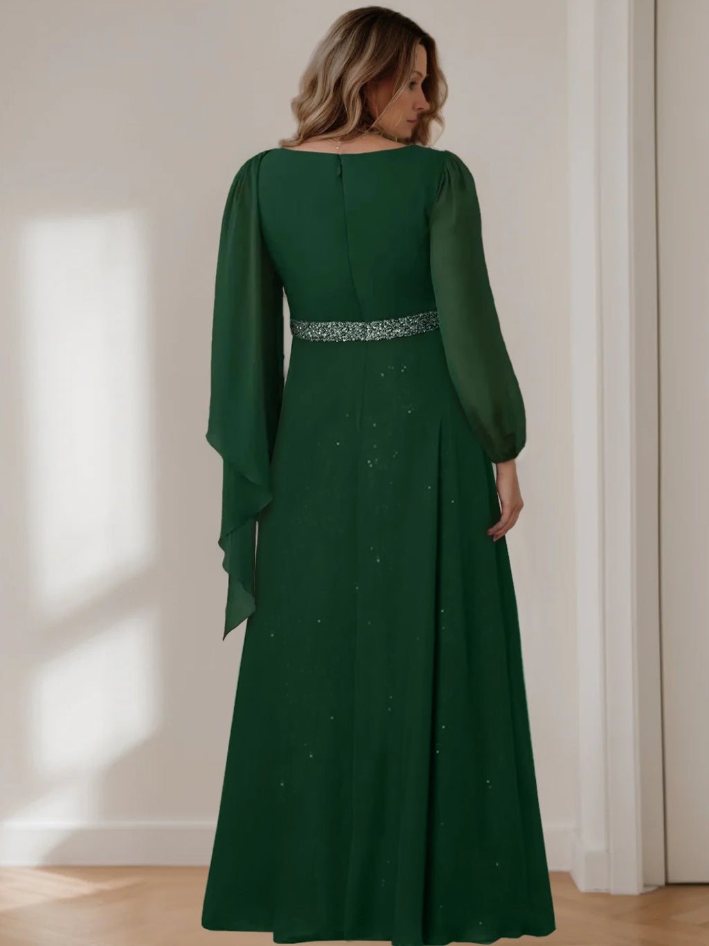 Ligne A/Princesse Scoop Manches Longues La Longueur du Sol Plus Taille Robes Mère de La Mariée avec Paillettes
