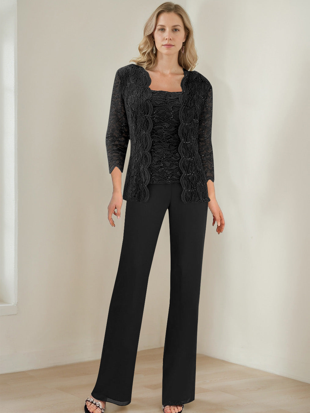3 Morceaux Carré Neck 3/4 Manches La Longueur du SolTailleurs-pantalons pour mère de la mariée avec Paillettes