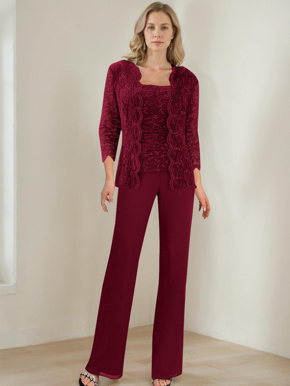 3 Morceaux Carré Neck 3/4 Manches La Longueur du SolTailleurs-pantalons pour mère de la mariée avec Paillettes