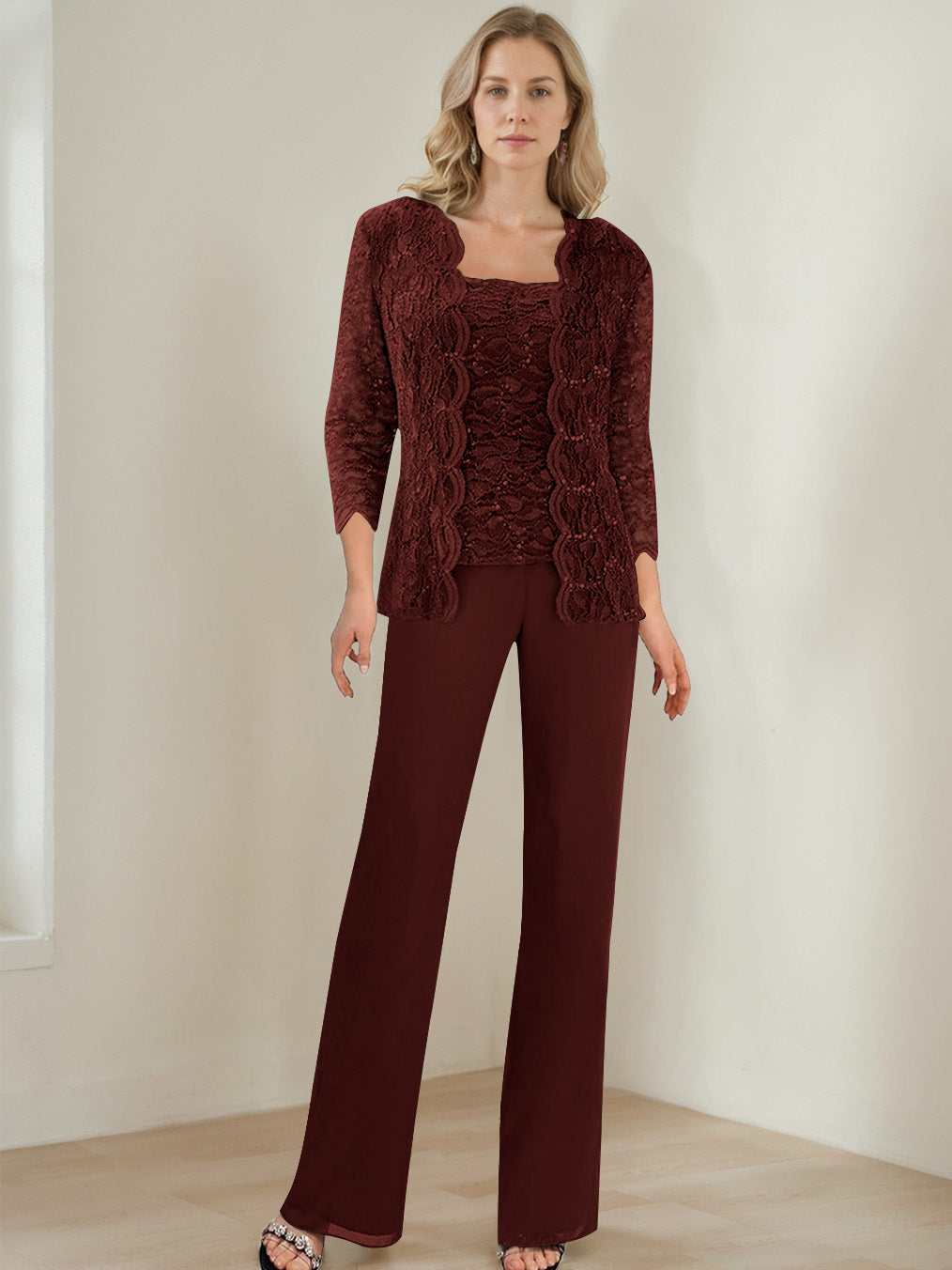 3 Morceaux Carré Neck 3/4 Manches La Longueur du SolTailleurs-pantalons pour mère de la mariée avec Paillettes