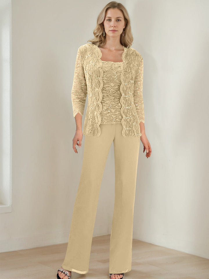 3 Morceaux Carré Neck 3/4 Manches La Longueur du SolTailleurs-pantalons pour mère de la mariée avec Paillettes