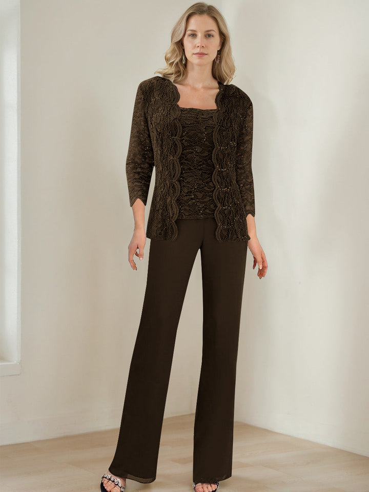 3 Morceaux Carré Neck 3/4 Manches La Longueur du SolTailleurs-pantalons pour mère de la mariée avec Paillettes