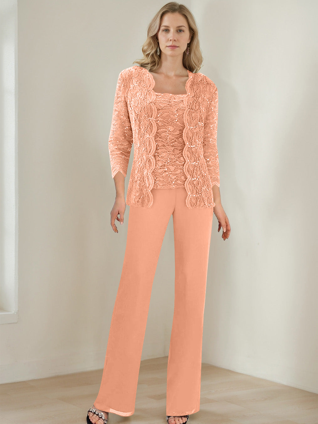 3 Morceaux Carré Neck 3/4 Manches La Longueur du SolTailleurs-pantalons pour mère de la mariée avec Paillettes