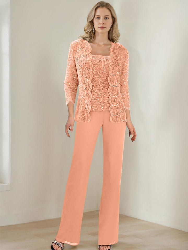 3 Morceaux Carré Neck 3/4 Manches La Longueur du SolTailleurs-pantalons pour mère de la mariée avec Paillettes