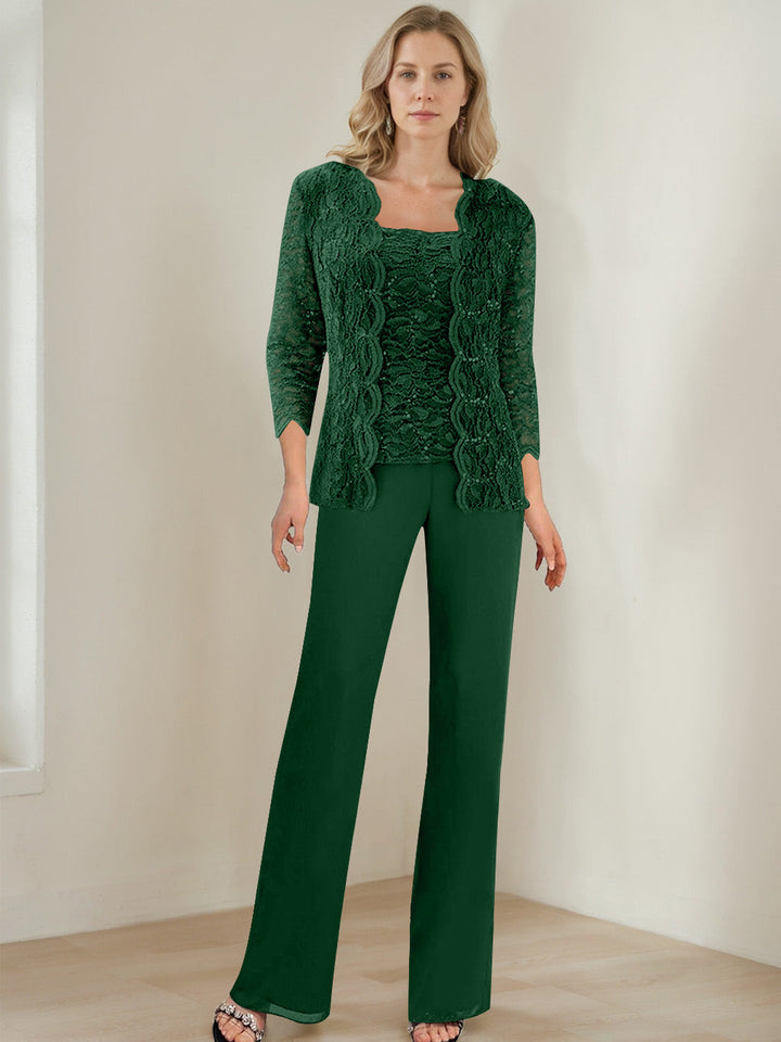 3 Morceaux Carré Neck 3/4 Manches La Longueur du SolTailleurs-pantalons pour mère de la mariée avec Paillettes