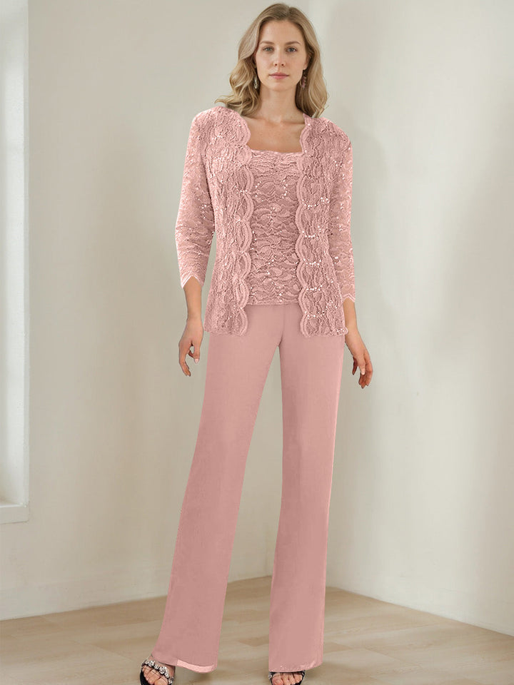 3 Morceaux Carré Neck 3/4 Manches La Longueur du SolTailleurs-pantalons pour mère de la mariée avec Paillettes