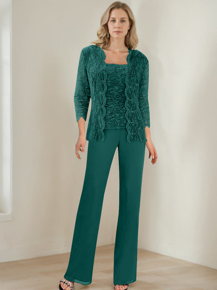 3 Morceaux Carré Neck 3/4 Manches La Longueur du SolTailleurs-pantalons pour mère de la mariée avec Paillettes