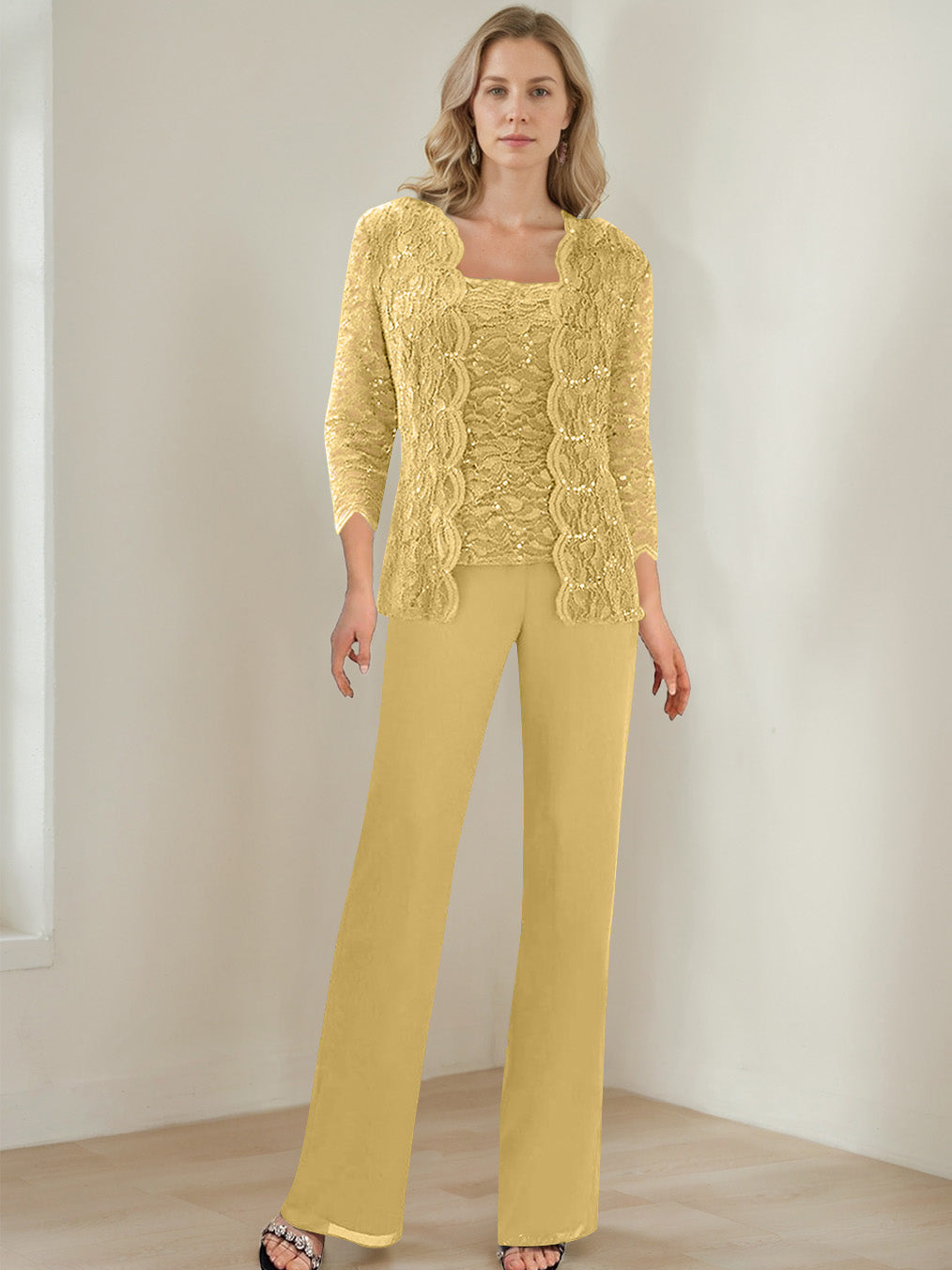 3 Morceaux Carré Neck 3/4 Manches La Longueur du SolTailleurs-pantalons pour mère de la mariée avec Paillettes