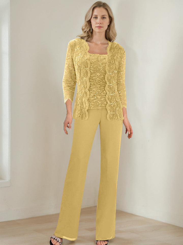 3 Morceaux Carré Neck 3/4 Manches La Longueur du SolTailleurs-pantalons pour mère de la mariée avec Paillettes