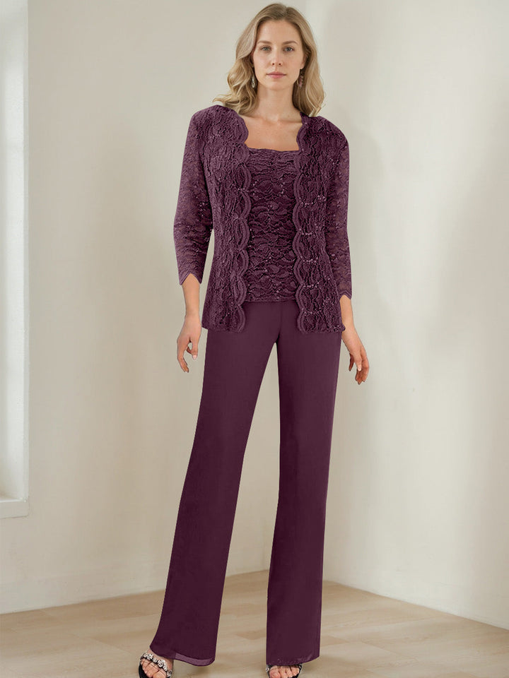 3 Morceaux Carré Neck 3/4 Manches La Longueur du SolTailleurs-pantalons pour mère de la mariée avec Paillettes