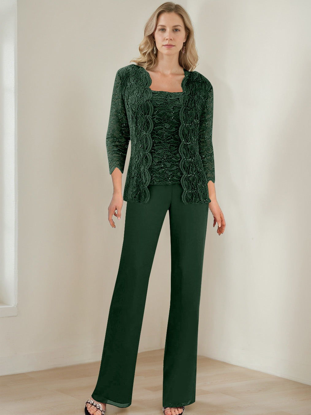 3 Morceaux Carré Neck 3/4 Manches La Longueur du SolTailleurs-pantalons pour mère de la mariée avec Paillettes