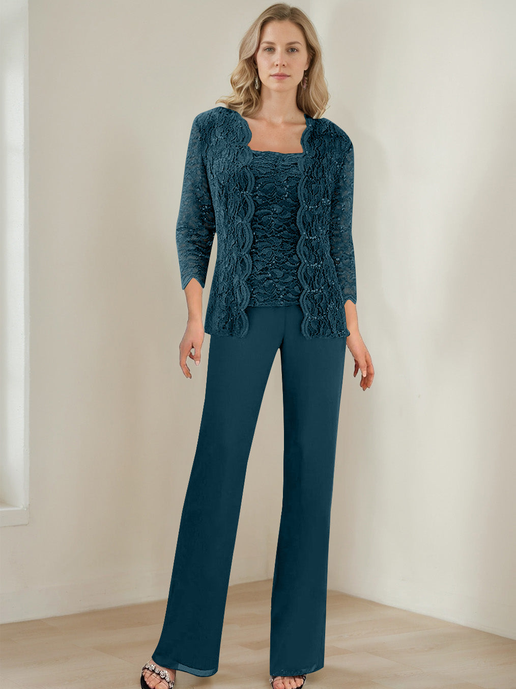 3 Morceaux Carré Neck 3/4 Manches La Longueur du SolTailleurs-pantalons pour mère de la mariée avec Paillettes