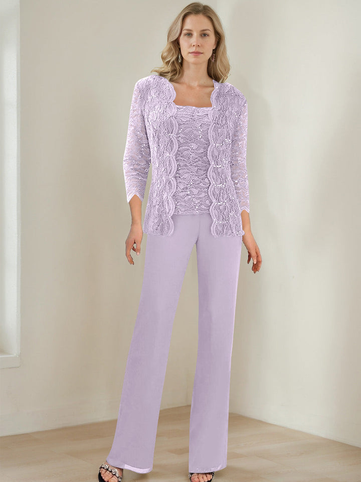 3 Morceaux Carré Neck 3/4 Manches La Longueur du SolTailleurs-pantalons pour mère de la mariée avec Paillettes