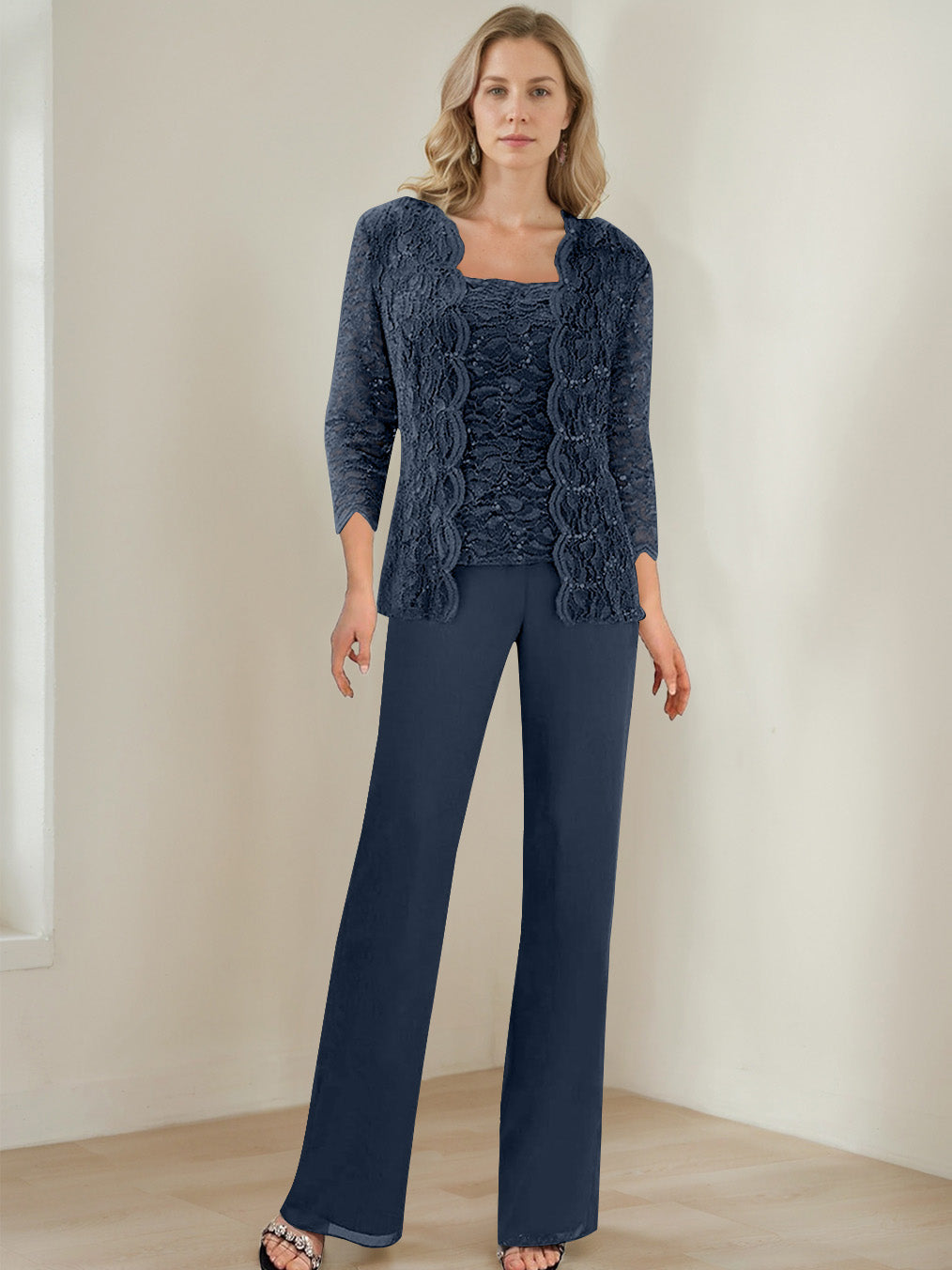3 Morceaux Carré Neck 3/4 Manches La Longueur du SolTailleurs-pantalons pour mère de la mariée avec Paillettes