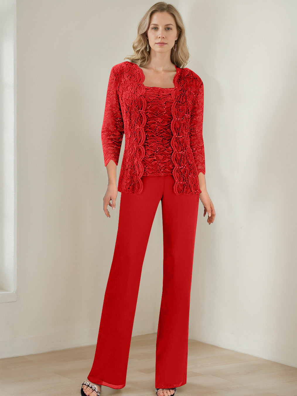 3 Morceaux Carré Neck 3/4 Manches La Longueur du SolTailleurs-pantalons pour mère de la mariée avec Paillettes