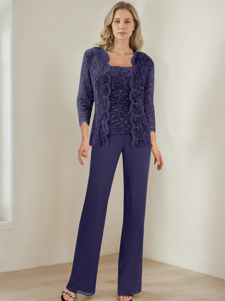 3 Morceaux Carré Neck 3/4 Manches La Longueur du SolTailleurs-pantalons pour mère de la mariée avec Paillettes