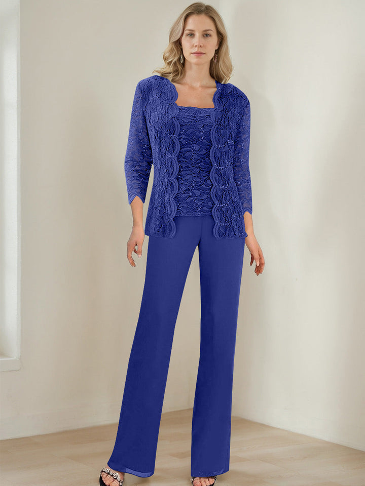 3 Morceaux Carré Neck 3/4 Manches La Longueur du SolTailleurs-pantalons pour mère de la mariée avec Paillettes