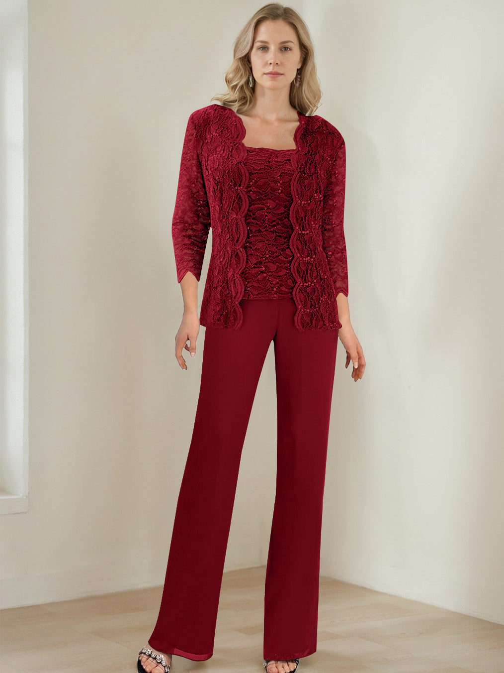 3 Morceaux Carré Neck 3/4 Manches La Longueur du SolTailleurs-pantalons pour mère de la mariée avec Paillettes