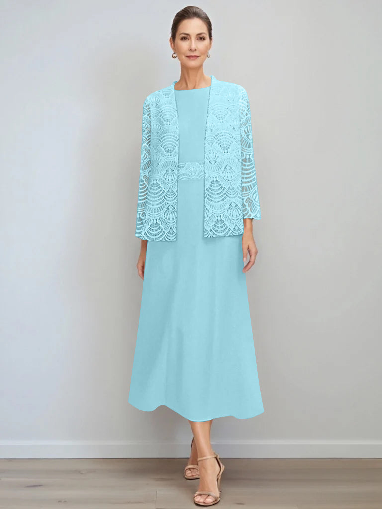 Ligne A/Princesse Collier Bijou Longueur du Thé Robes Mère de La Mariée avec veste & Dentelle