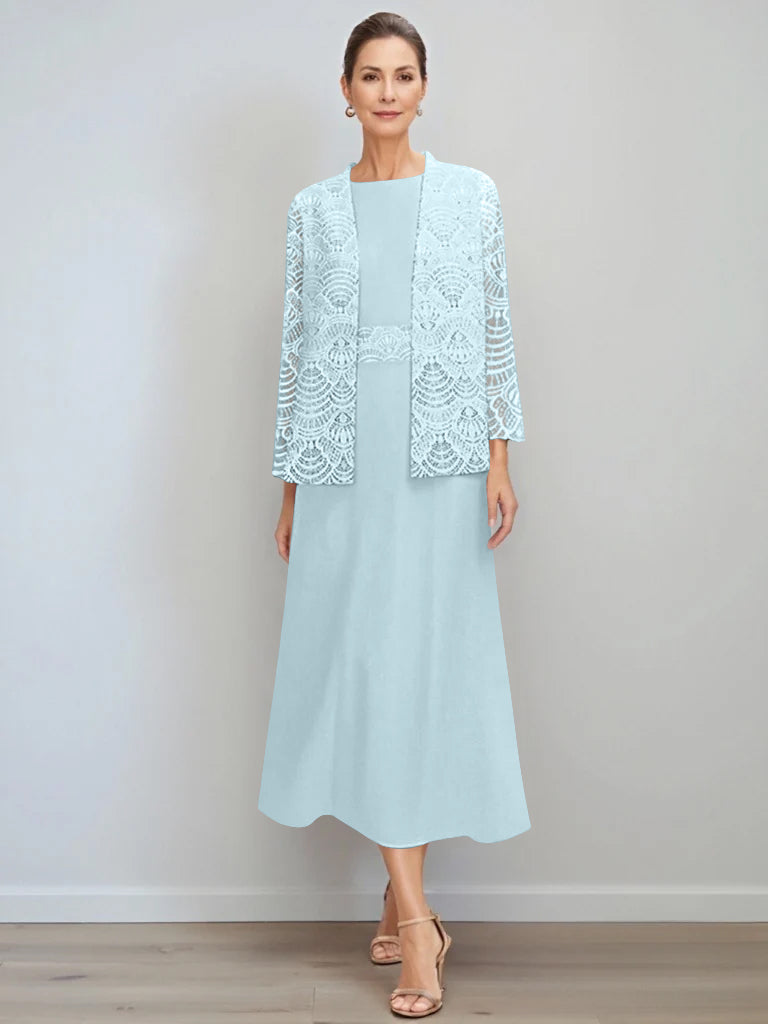 Ligne A/Princesse Collier Bijou Longueur du Thé Robes Mère de La Mariée avec veste & Dentelle