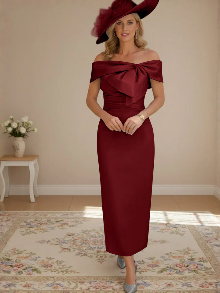 Robes de mère de la mariée, longueur de la cheville,hors de l'épaule, gaine/colonne, avec nœud papillon