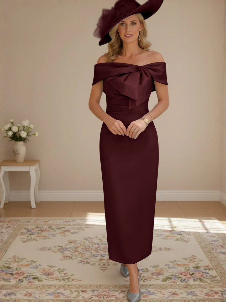 Robes de mère de la mariée, longueur de la cheville,hors de l'épaule, gaine/colonne, avec nœud papillon