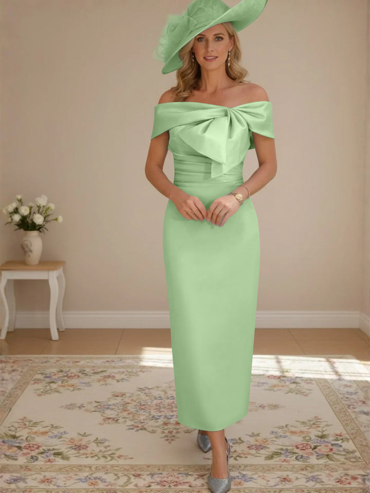 Robes de mère de la mariée, longueur de la cheville,hors de l'épaule, gaine/colonne, avec nœud papillon