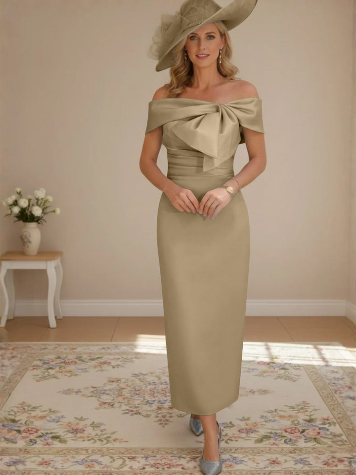 Robes de mère de la mariée, longueur de la cheville,hors de l'épaule, gaine/colonne, avec nœud papillon