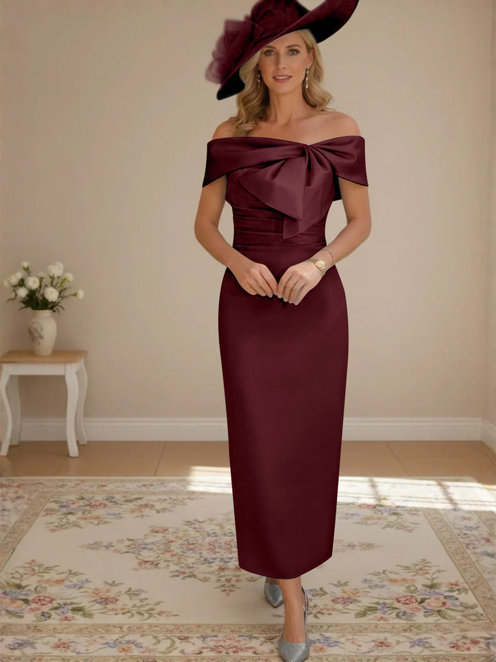 Robes de mère de la mariée, longueur de la cheville,hors de l'épaule, gaine/colonne, avec nœud papillon
