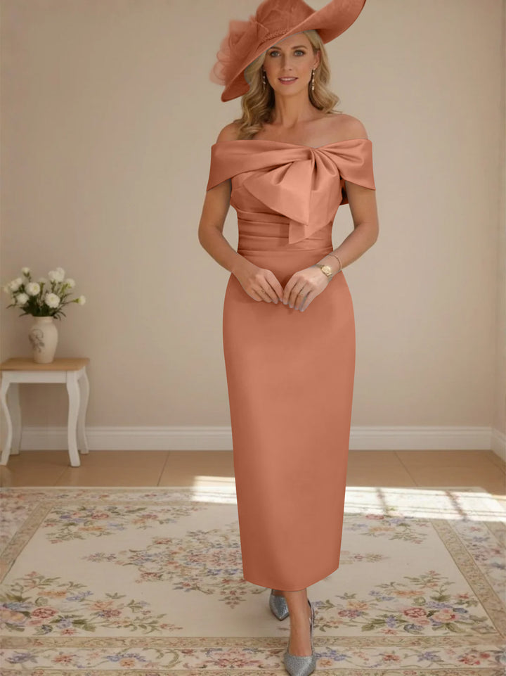 Robes de mère de la mariée, longueur de la cheville,hors de l'épaule, gaine/colonne, avec nœud papillon