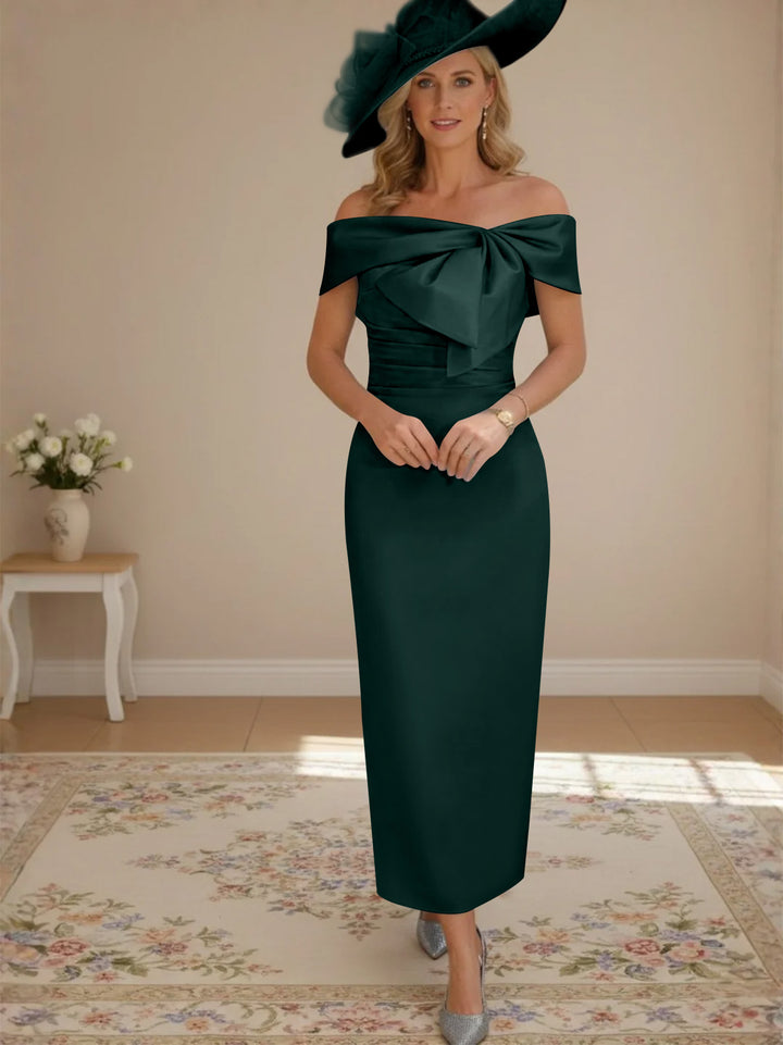 Robes de mère de la mariée, longueur de la cheville,hors de l'épaule, gaine/colonne, avec nœud papillon