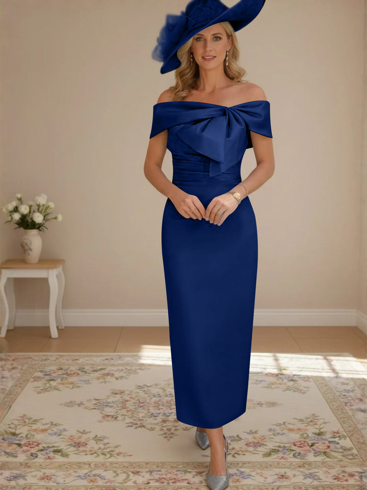 Robes de mère de la mariée, longueur de la cheville,hors de l'épaule, gaine/colonne, avec nœud papillon