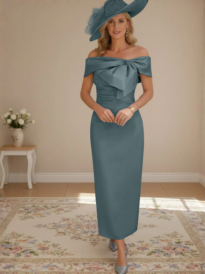 Robes de mère de la mariée, longueur de la cheville,hors de l'épaule, gaine/colonne, avec nœud papillon