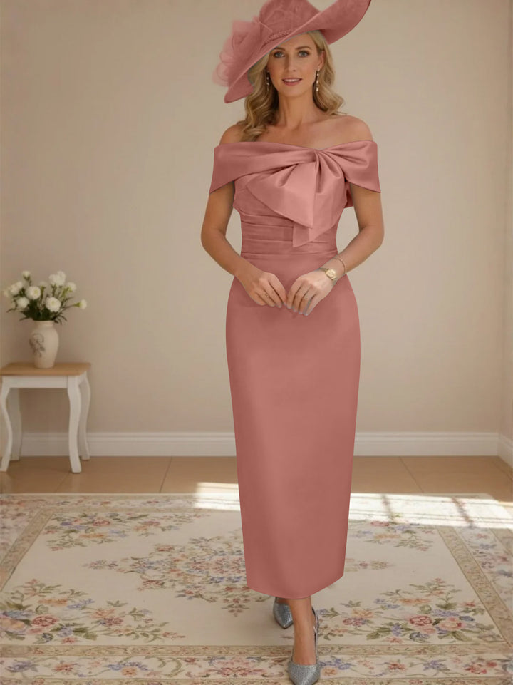 Robes de mère de la mariée, longueur de la cheville,hors de l'épaule, gaine/colonne, avec nœud papillon