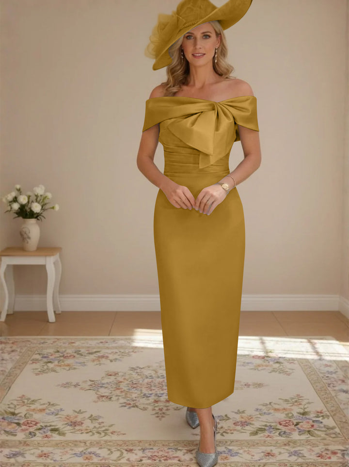 Robes de mère de la mariée, longueur de la cheville,hors de l'épaule, gaine/colonne, avec nœud papillon