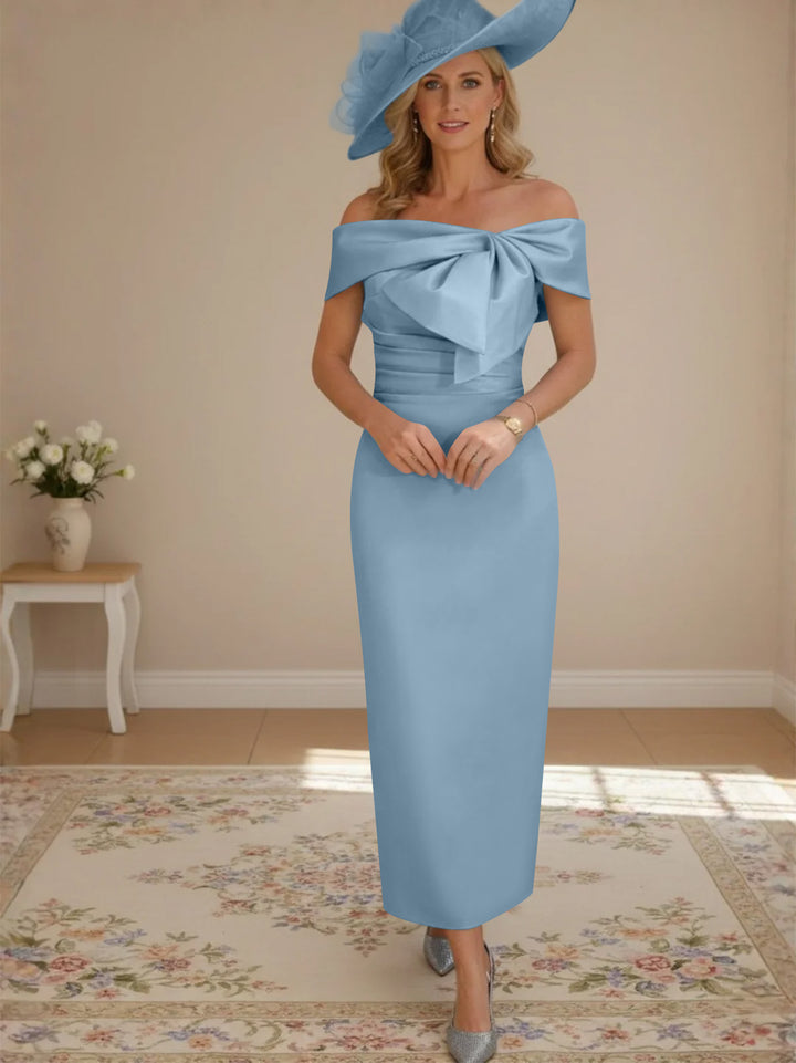 Robes de mère de la mariée, longueur de la cheville,hors de l'épaule, gaine/colonne, avec nœud papillon